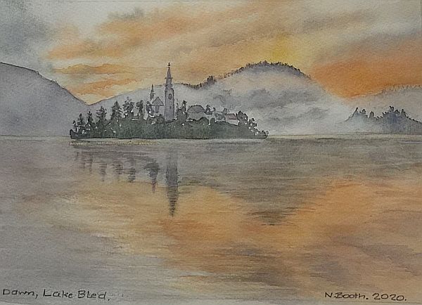 Dawn Lake Bled, painted 2020