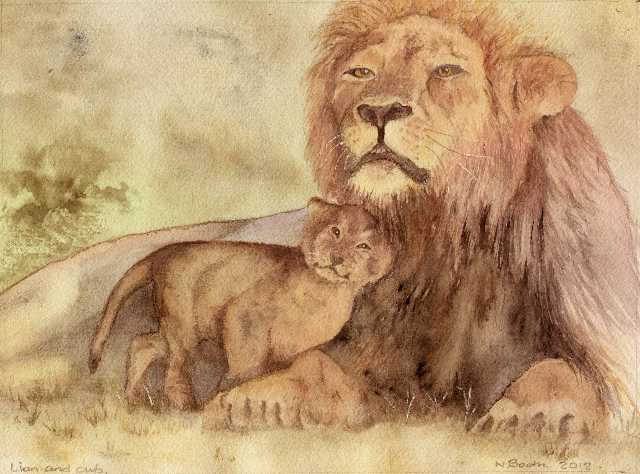 Lion and cub, painted 2012