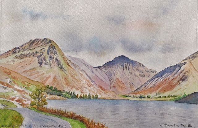 Scafell Pike and Wastwater, painted 2018
