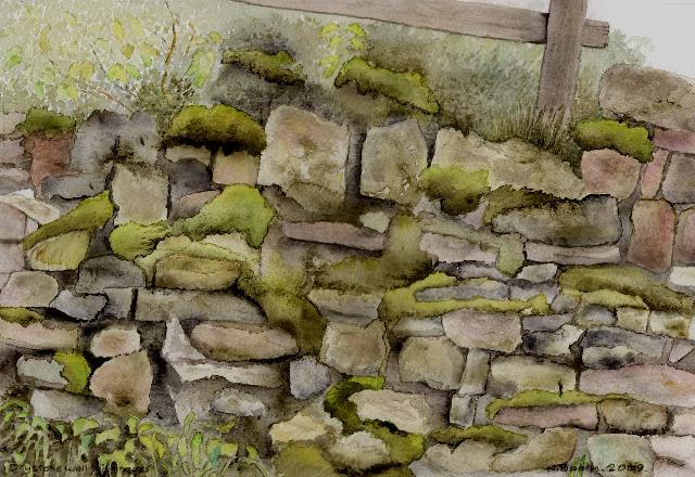 Drystone wall with moss, painted 2009